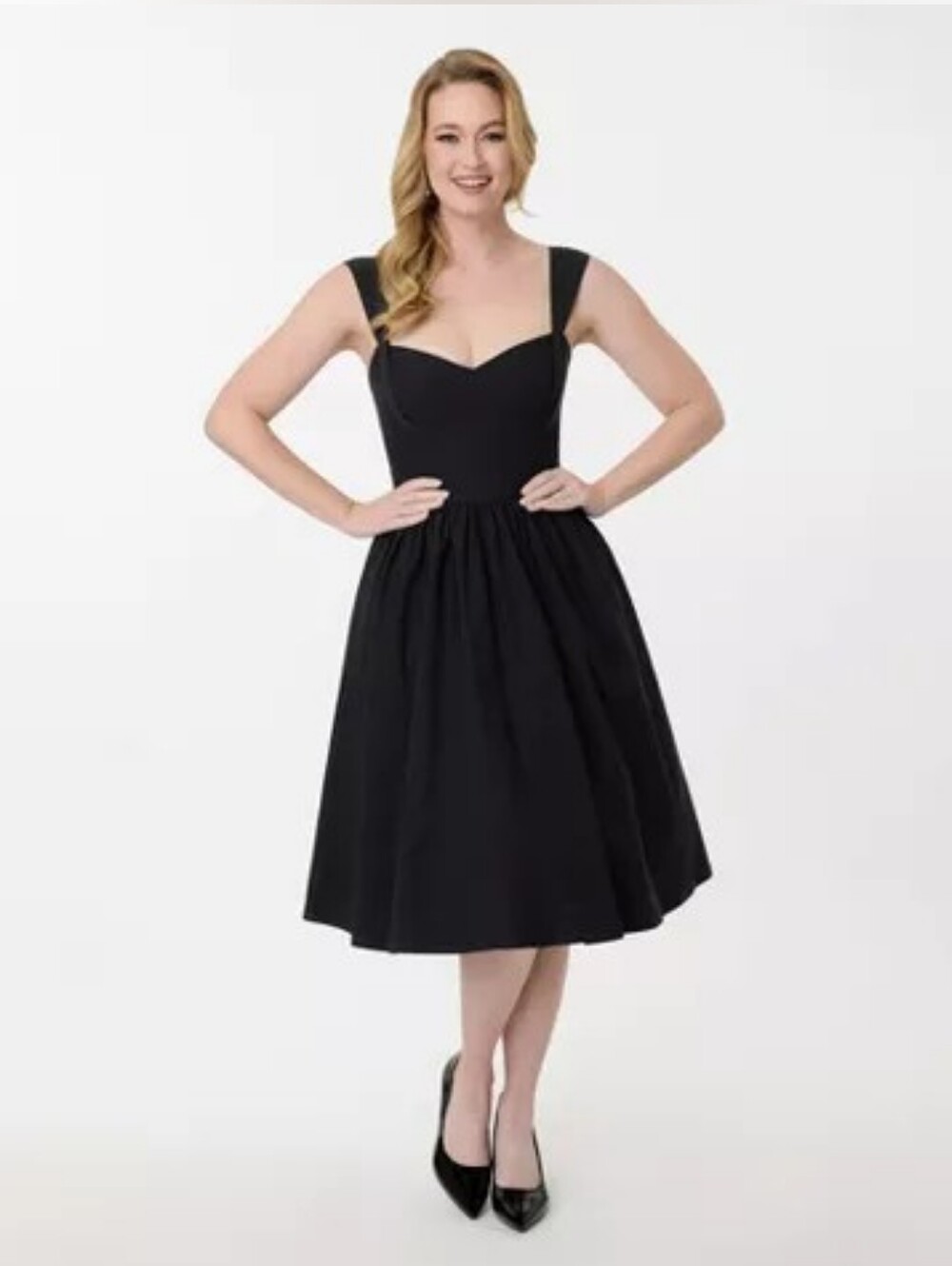 Unique Vintage Black Sleeveless Swing Dress